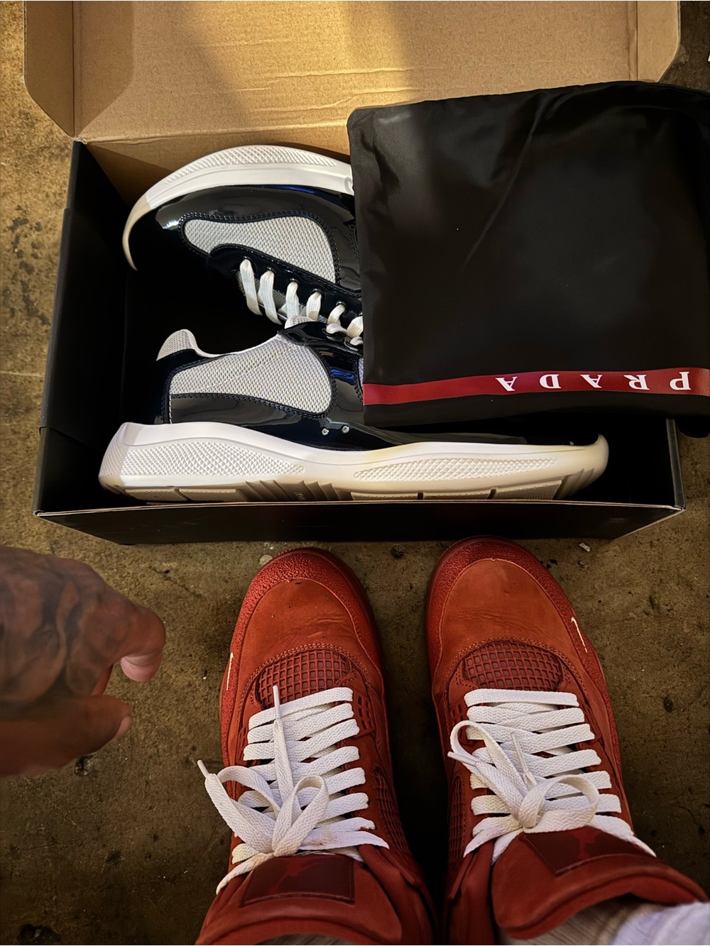 Prada Blue and White Patent Low-Top Sneakers sz 10 $250